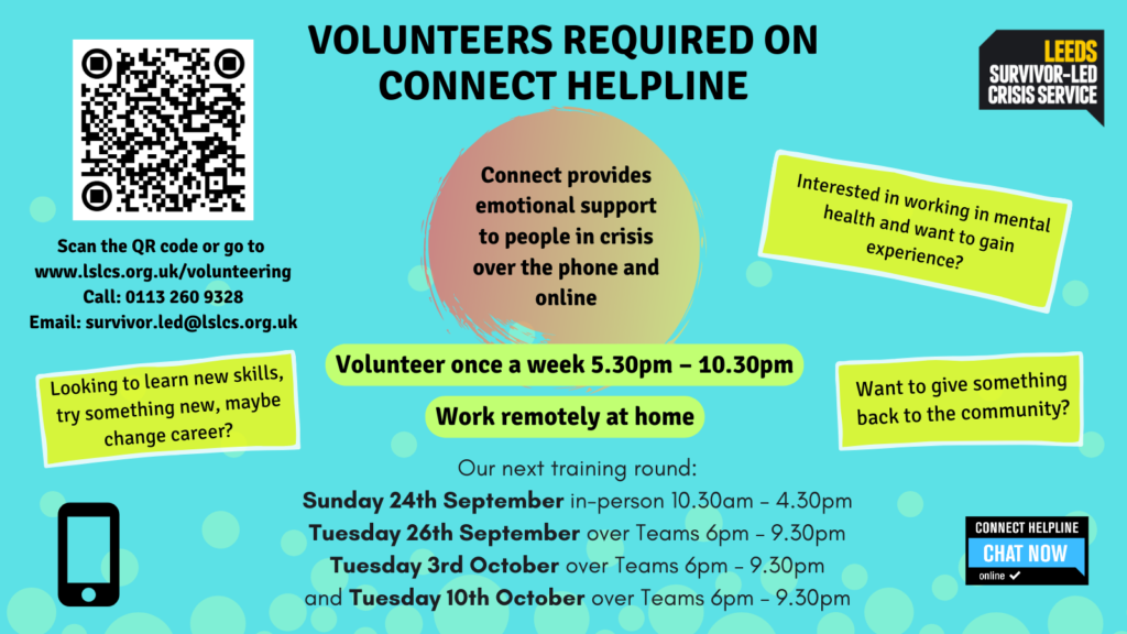 Leeds SurvivorLed Crisis Service » Connect Helpline volunteers
